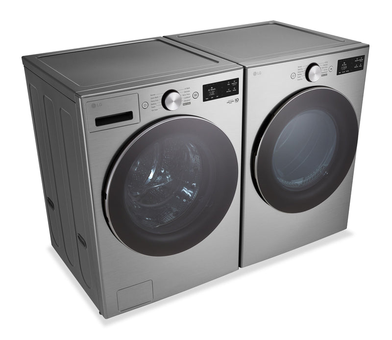 Laveuse à la vapeur à chargement frontal de 5,8 pi³ et sécheuse à gaz à chargement frontal de 7,4 pi³ de LG - acier graphite 