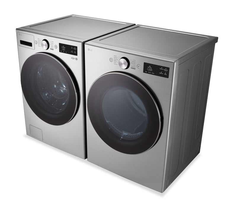 Laveuse à la vapeur à chargement frontal de 5,8 pi³ et sécheuse à gaz à chargement frontal de 7,4 pi³ de LG - acier graphite 
