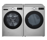  Laveuse à la vapeur à chargement frontal de 5,8 pi³ et sécheuse à gaz à chargement frontal de 7,4 pi³ de LG - acier graphite  