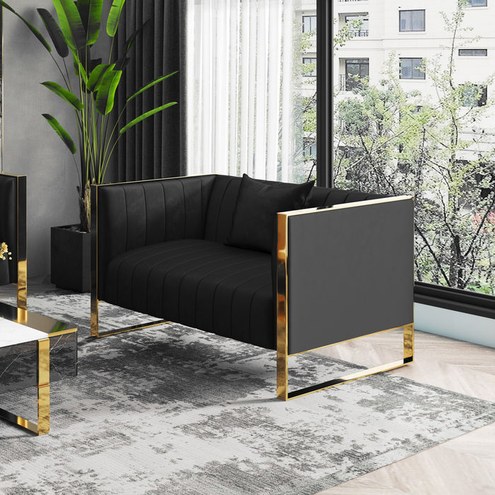 Causeuse Trillium de Manhattan Comfort de 57,48 po en velours - noire et dorée