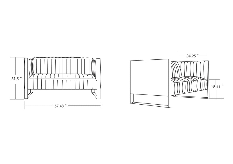 Causeuse Trillium de Manhattan Comfort de 57,48 po en velours - noire et dorée