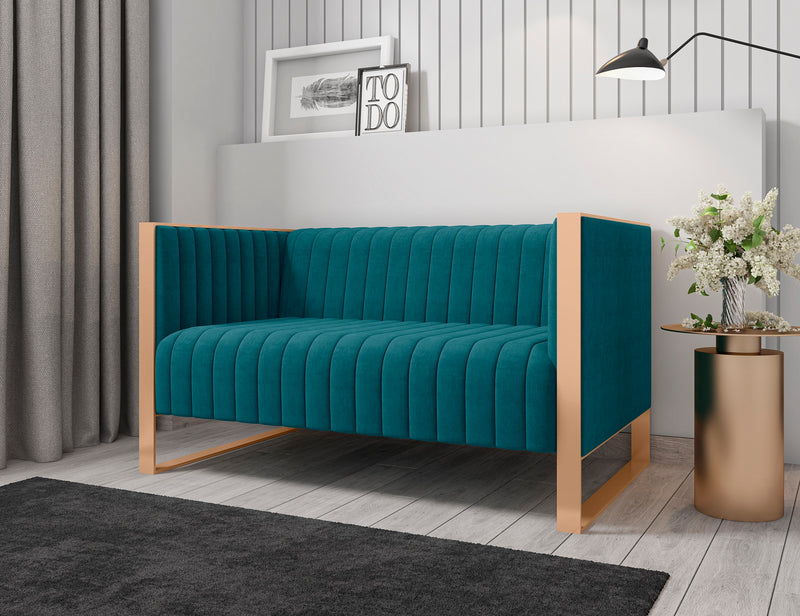Causeuse Trillium de Manhattan Comfort de 57,48 po en velours - bleu turquoise et dorée