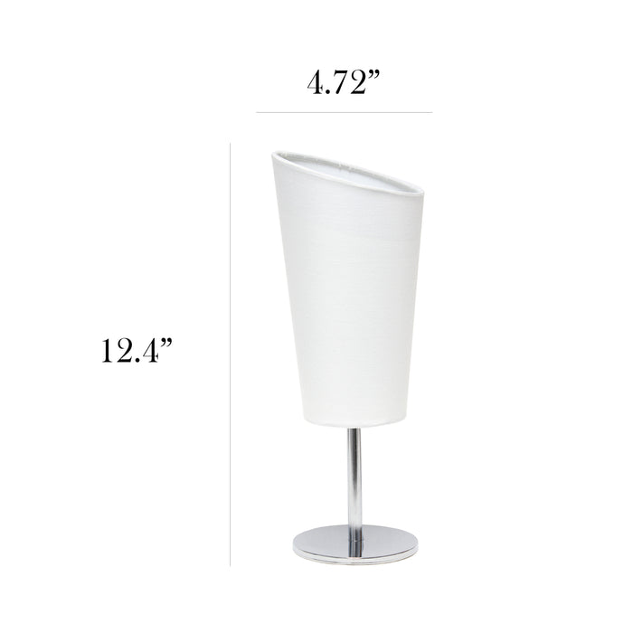 Mini lampe de table de Simple Designs chromée avec abat-jour incliné en tissu - blanche