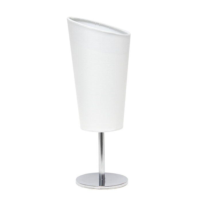 Mini lampe de table de Simple Designs chromée avec abat-jour incliné en tissu - blanche