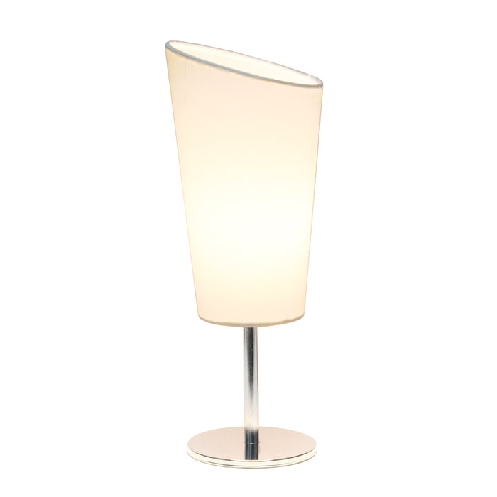 Mini lampe de table de Simple Designs chromée avec abat-jour incliné en tissu - blanche