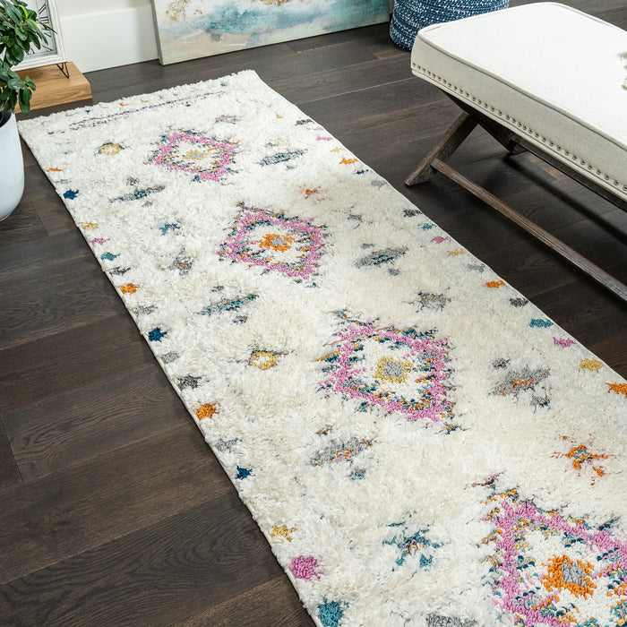 Carpette à poil long Lola à motif de diamants - 2 pi 7 po x 8 pi