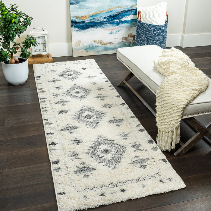 Carpette à poil long Lola grise à motif de diamants - 2 pi 7 po x 8 pi