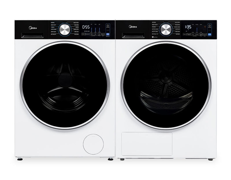 Laveuse compacte à chargement frontal de 3,1 pi³ et sécheuse électrique de 4,4 pi³ de Midea - blanches