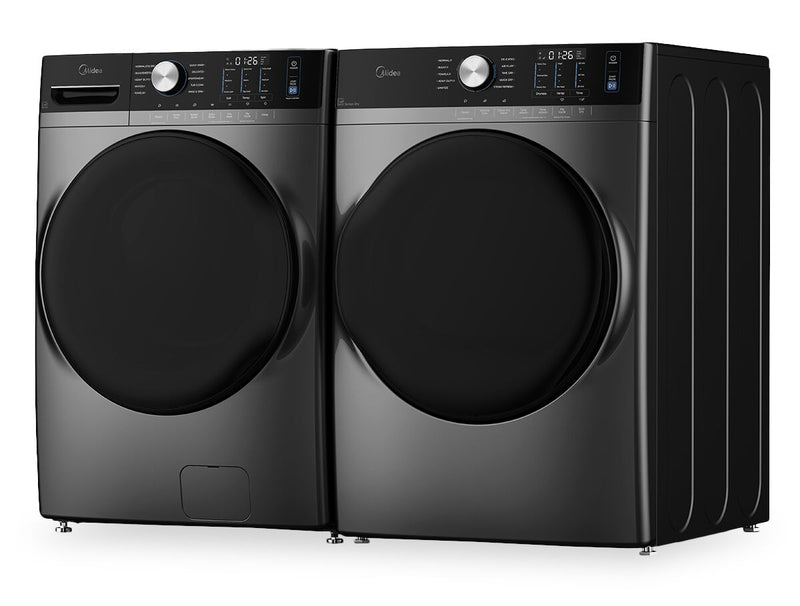Laveuse à chargement frontal de 5,2 pi3 avec Steam Care et sécheuse de 8,0 pi3 avec culbutage de Midea - Gris
