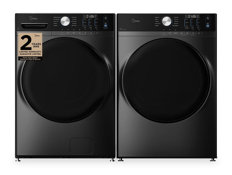 Laveuse à chargement frontal de 5,2 pi3 avec Steam Care et sécheuse de 8,0 pi3 avec culbutage de Midea - Gris