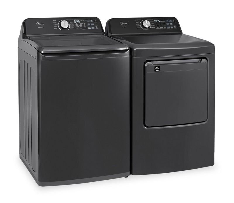 Laveuse à chargement par le haut de 5,2 pi³ avec agitateur et sécheuse intelligente de 7,0 pi³ avec culbutage de Midea - Noir