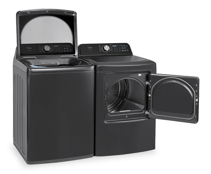 Laveuse à chargement par le haut de 5,2 pi³ avec agitateur et sécheuse intelligente de 7,0 pi³ avec culbutage de Midea - Noir