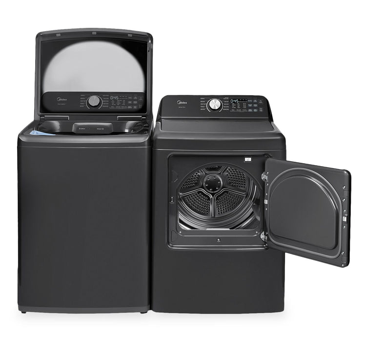 Laveuse à chargement par le haut de 5,2 pi³ avec agitateur et sécheuse intelligente de 7,0 pi³ avec culbutage de Midea - Noir