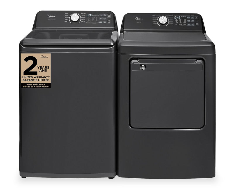 Laveuse à chargement par le haut de 5,2 pi³ avec agitateur et sécheuse intelligente de 7,0 pi³ avec culbutage de Midea - Noir