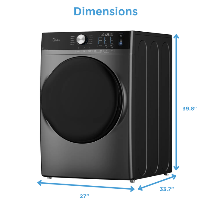 Laveuse à chargement frontal de 5,2 pi3 avec Steam Care et sécheuse de 8,0 pi3 avec culbutage de Midea - Gris