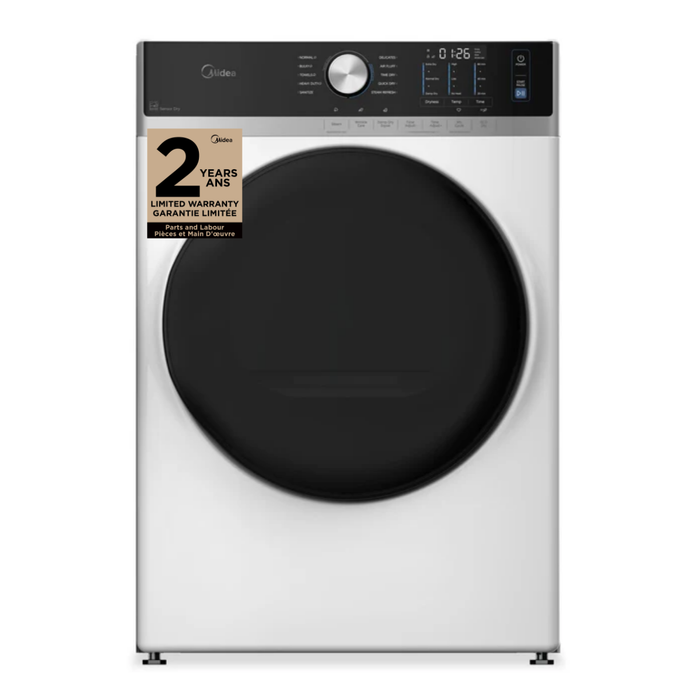 Sécheuse Midea de 8,0 pi3 avec culbutage et Steam Care - blanche - MLHE52S7AWW