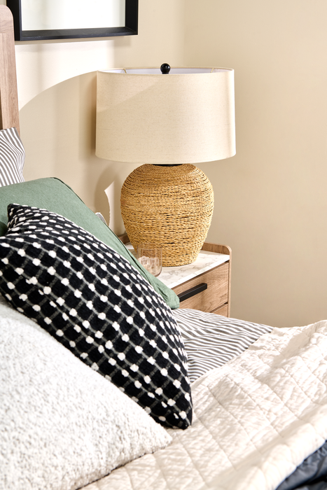 Lampe de table de 25 po en rotin avec abat-jour beige