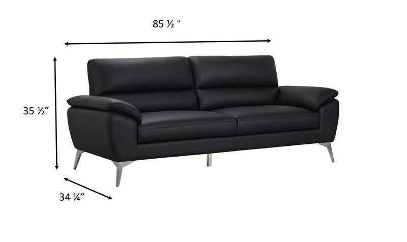 Sofa contemporain Mystic de 85,4 po en cuir véritable - noir