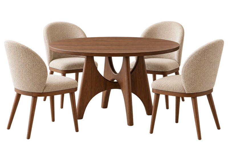 Ensemble de salle à manger Neo 5 pièces avec table ronde de 47 po (L) et 4 chaises Ivy - brun et taupe