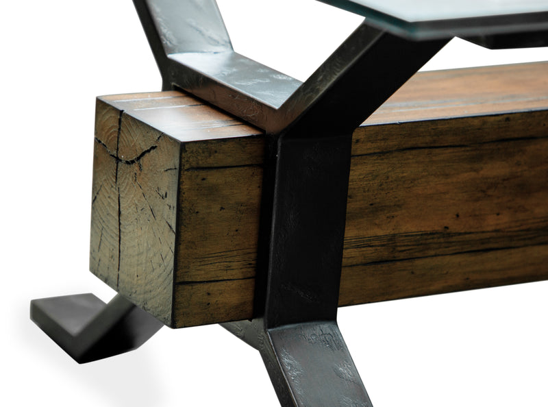 Table à café Newton de 47,75 po avec dessus en verre - muscade grillée