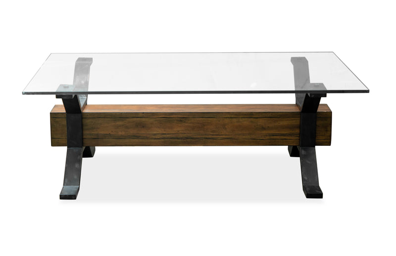 Table à café Newton de 47,75 po avec dessus en verre - muscade grillée