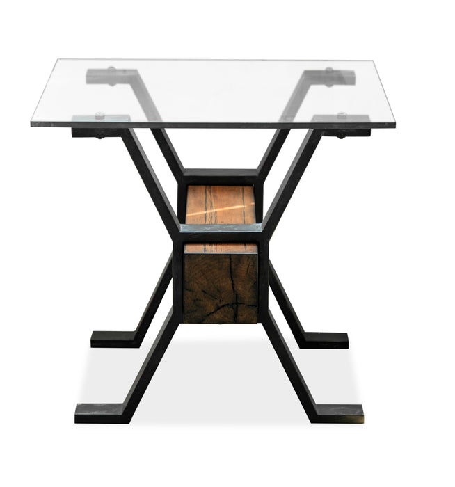 Table de bout Newton de 26 po avec dessus en verre - muscade grillée