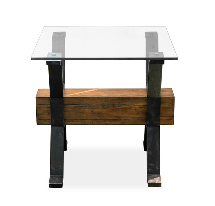 Table de bout Newton de 26 po avec dessus en verre - muscade grillée