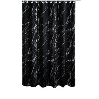 Rideau de douche en polyester noir et aluminium argenté à motif de marbre