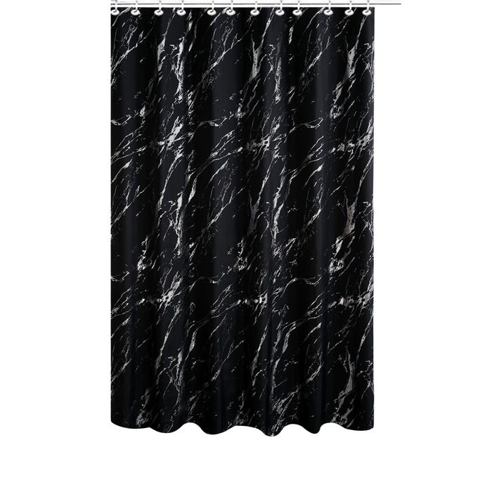 Rideau de douche en polyester noir et aluminium argenté à motif de marbre