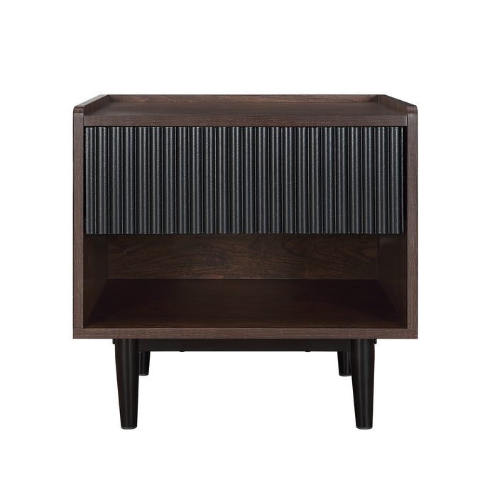 Table de nuit moderne Duane de Manhattan Comfort avec cannelures et tiroir à extension complète - brun foncé et noire