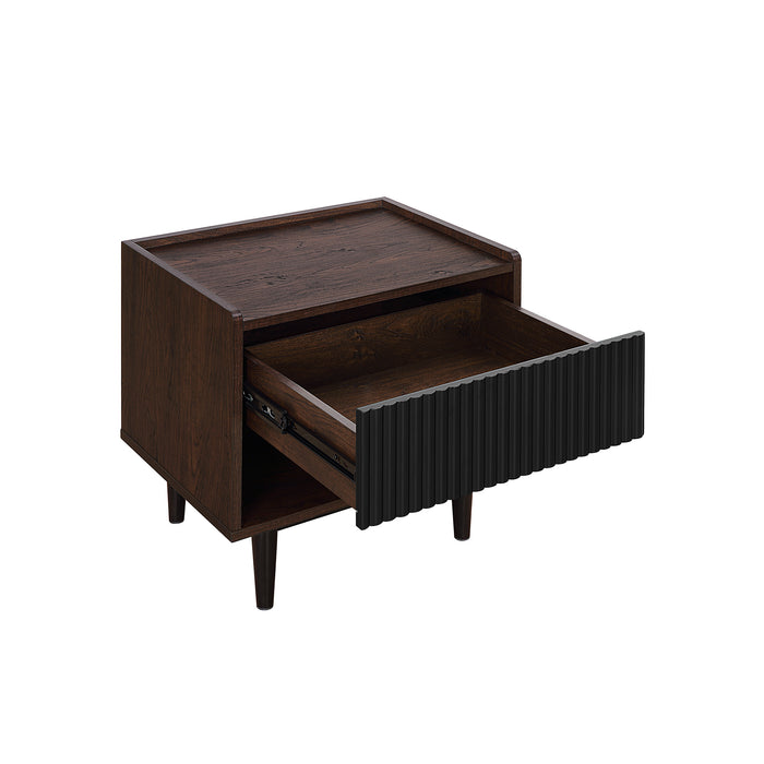 Table de nuit moderne Duane de Manhattan Comfort avec cannelures et tiroir à extension complète - brun foncé et noire
