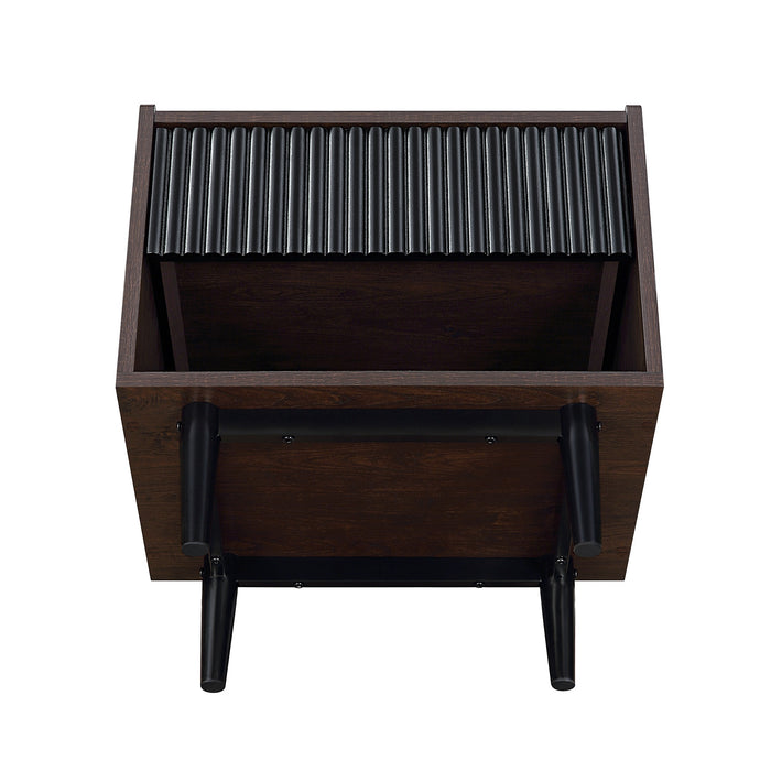 Table de nuit moderne Duane de Manhattan Comfort avec cannelures et tiroir à extension complète - brun foncé et noire