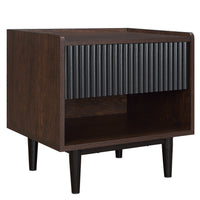 Table de nuit moderne Duane de Manhattan Comfort avec cannelures et tiroir à extension complète - brun foncé et noire