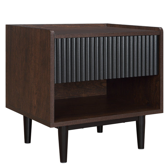 Table de nuit moderne Duane de Manhattan Comfort avec cannelures et tiroir à extension complète - brun foncé et noire