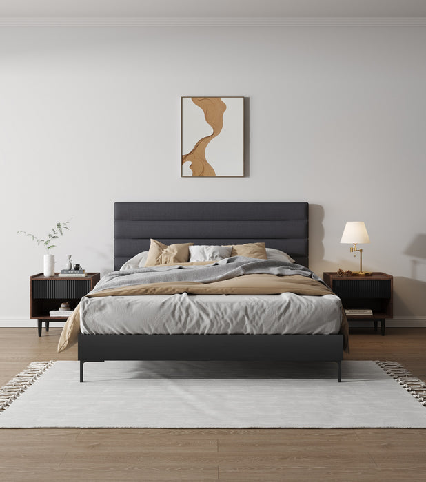 Table de nuit moderne Duane de Manhattan Comfort avec cannelures et tiroir à extension complète - brun foncé et noire