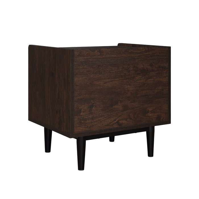 Table de nuit moderne Duane de Manhattan Comfort avec cannelures et tiroir à extension complète - brun foncé et bleu marine