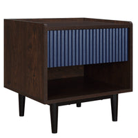 Table de nuit moderne Duane de Manhattan Comfort avec cannelures et tiroir à extension complète - brun foncé et bleu marine