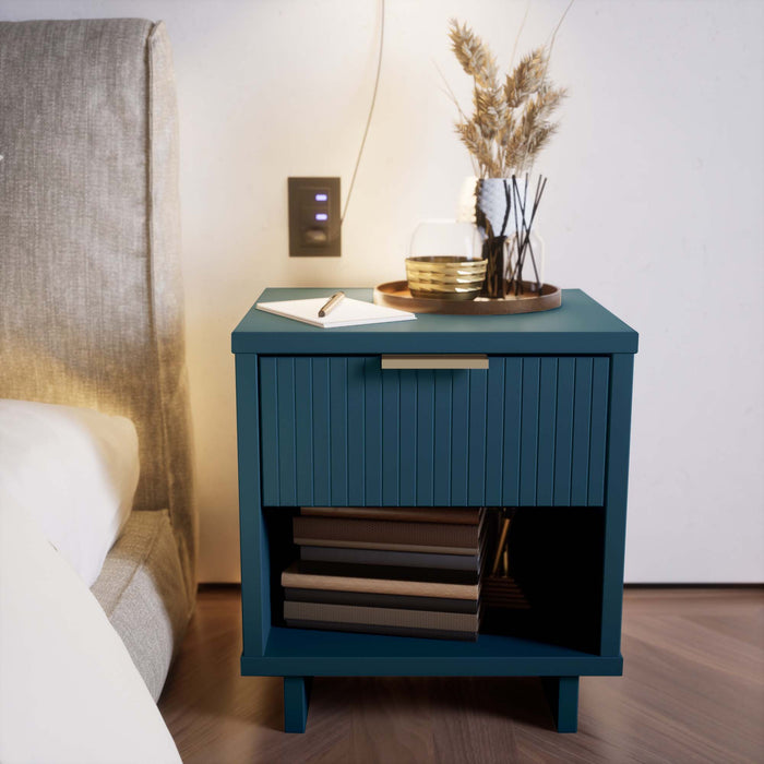Table de nuit moderne Granville de Manhattan Comfort avec 2 tiroirs à extension complète - gris clair