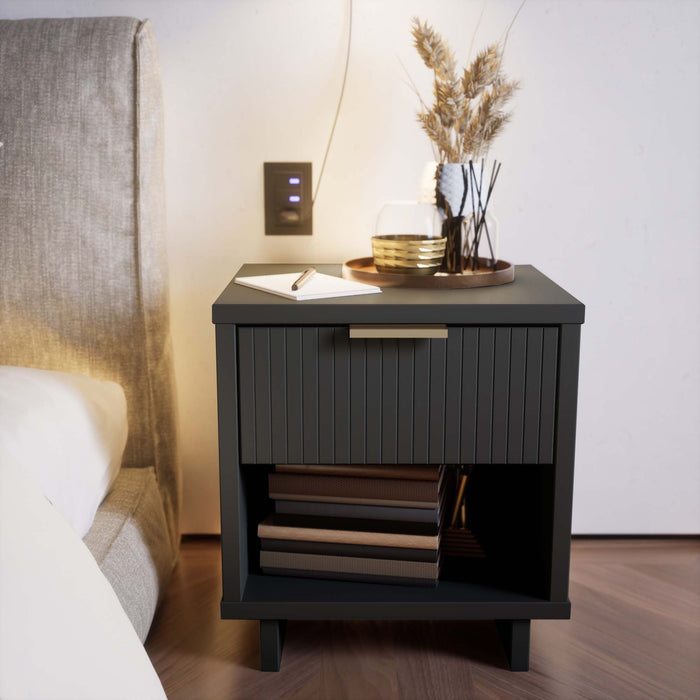 Table de nuit moderne Granville de Manhattan Comfort avec 2 tiroirs à extension complète - noire