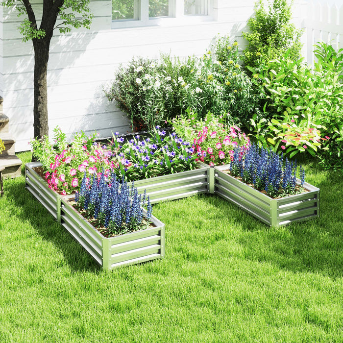 Outsunny Lit De Jardin Sureleve, Lot De 5 Jardinieres En Acier, Argente