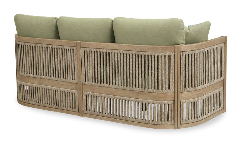 Sofa Oasis pour la terrasse à l’extérieur - eucalyptus, corde et tissu NuvellaMD, résistant aux intempéries - naturel et vert