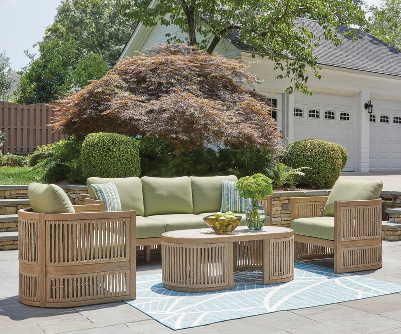 Table à café Oasis pour la terrasse à l’extérieur - eucalyptus et corde, résistante aux intempéries - naturelle