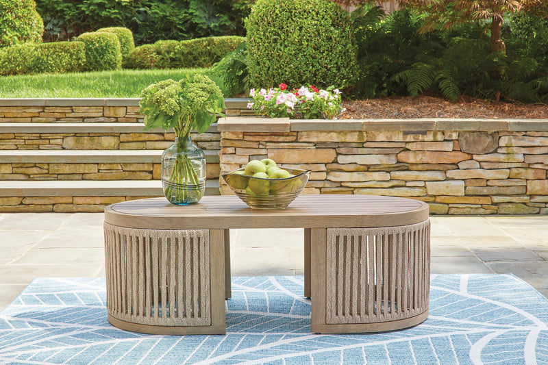 Table à café Oasis pour la terrasse à l’extérieur - eucalyptus et corde, résistante aux intempéries - naturelle