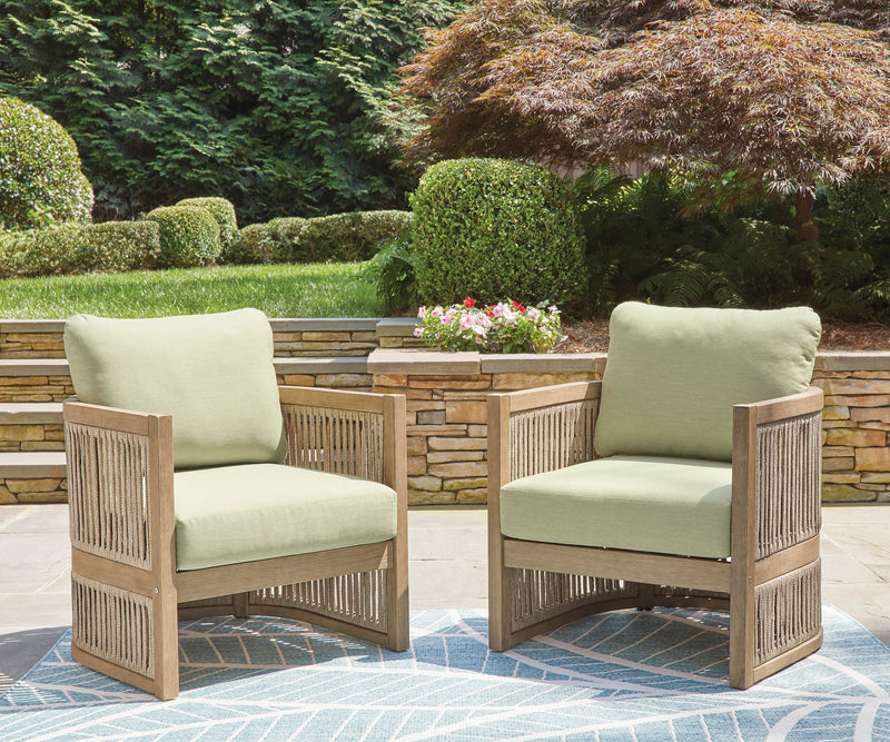 Fauteuils Oasis pour la terrasse à l’extérieur - ensemble de 2, eucalyptus, NuvellaMD, résistants aux intempéries - naturels et verts