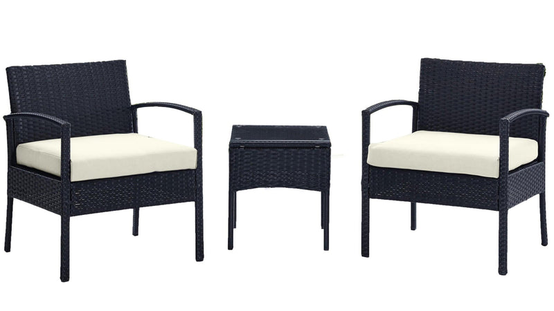 Ensemble de conversation Noli de Manhattan Comfort 3 pièces en acier et en rotin pour la terrasse - crème