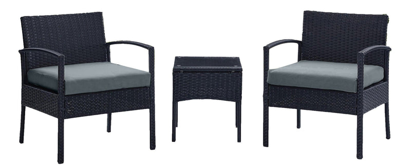 Ensemble de conversation Noli de Manhattan Comfort 3 pièces en acier et en rotin pour la terrasse - gris