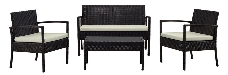 Ensemble de conversation Noli de Manhattan Comfort 4 pièces en acier et en rotin avec coussins pour la terrasse - crème