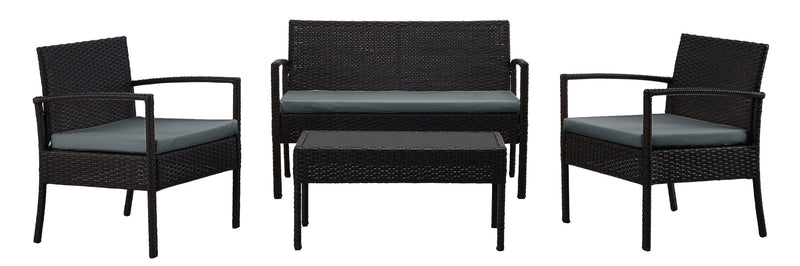 Ensemble de conversation Noli de Manhattan Comfort 4 pièces en acier et en rotin avec coussins pour la terrasse - gris