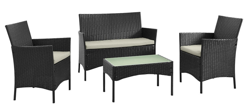 Ensemble de conversation Imperia de Manhattan Comfort 4 pièces en acier et en rotin pour la terrasse - crème