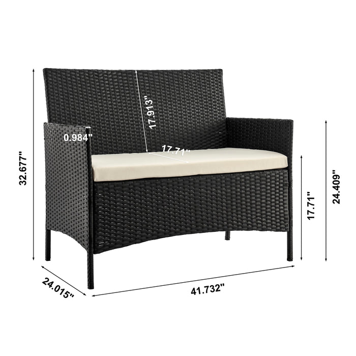 Ensemble de conversation Imperia de Manhattan Comfort 4 pièces en acier et en rotin pour la terrasse - crème